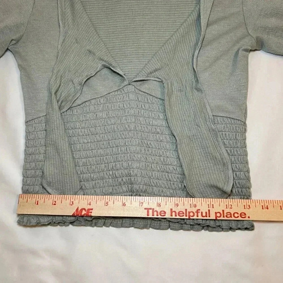 Abercrombie & Fitch Size Small Knit Ruched Tie Top Green Short Sleeve Blouse - Picture 8 of 13